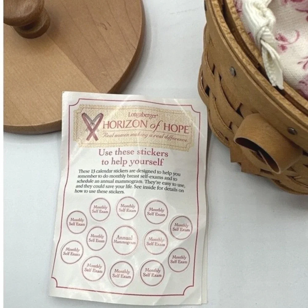 Longaberger 2006 Horizon of Hope Basket Wood Lid‎ Liner Heart Charm Vintage 18